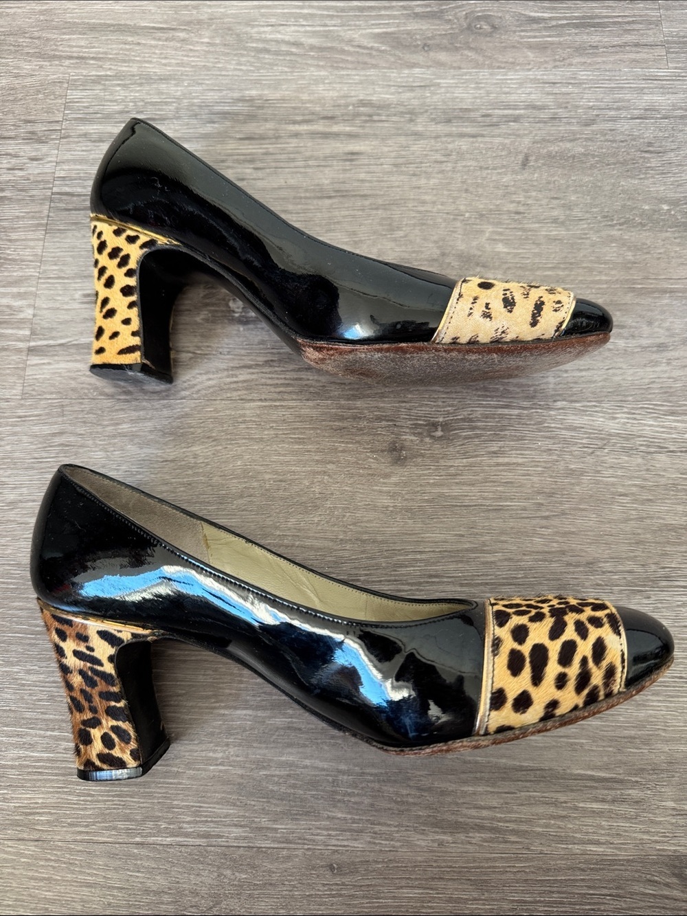 Vintage Black Patent Pumps with Leopard Calf Hair Accent - Picture 5 of 8